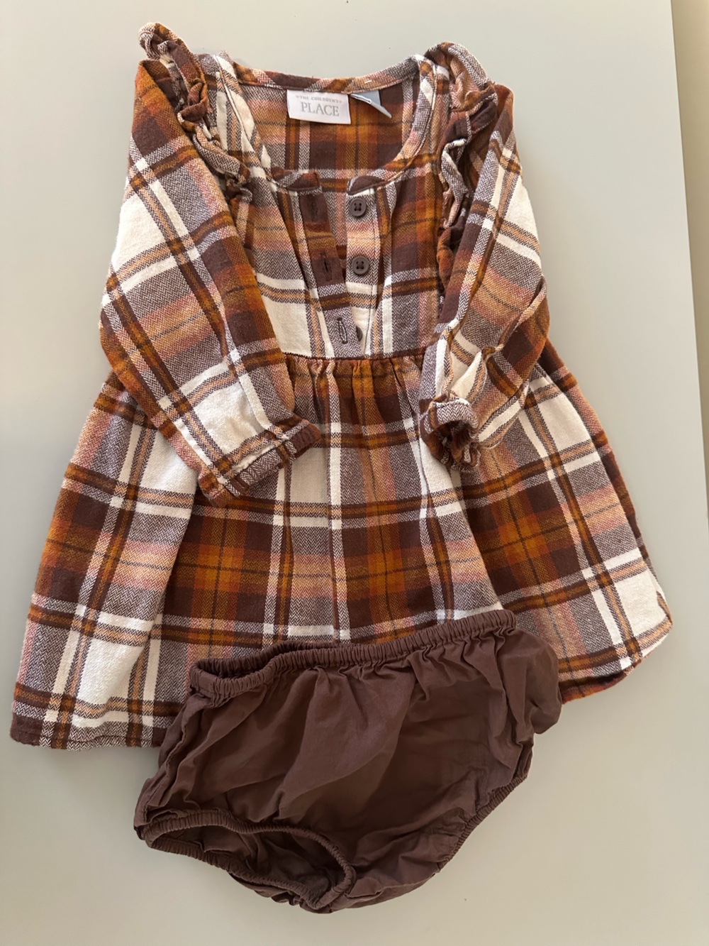 The Children’s Place Baby Girl Fall Brown Dress with diaper cover 9-12 mo
